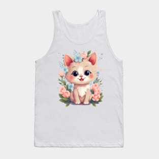 Flowery Cat Cute Gifts For Cats & Flower Lover Tank Top